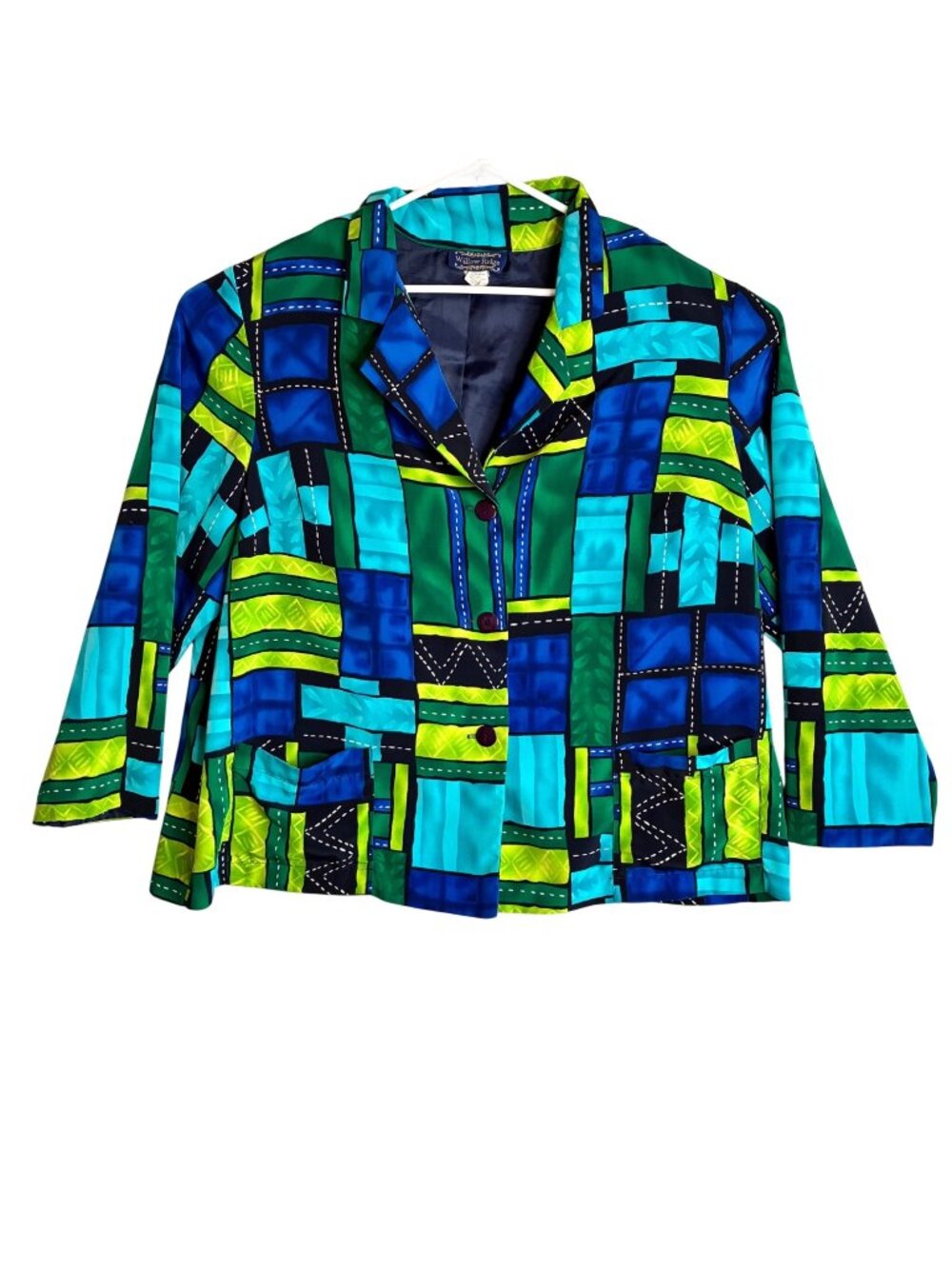 Willow Ridge Womens 22W Patchwork Blazer Jacket Multicolor Padded Shoulder Plus - Picture 1 of 9